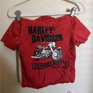 Harley Davidson Graphic Button Down Shirt Sz 6 Kids‎ Orange Black Biker